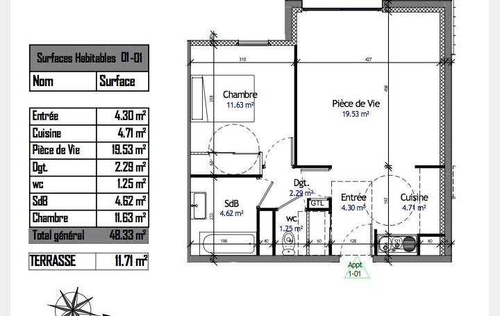 Réseau Immo-diffusion : Appartement P2  FRANCHEVILLE  48 m2 238 568 € 