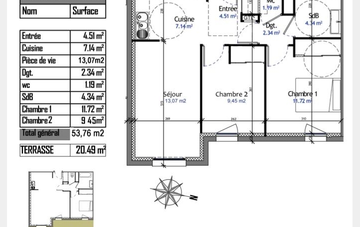 Réseau Immo-diffusion : Appartement P3  TASSIN-LA-DEMI-LUNE  53 m2 236 473 € 