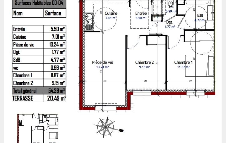 Réseau Immo-diffusion : Appartement P3  TASSIN-LA-DEMI-LUNE  54 m2 236 473 € 