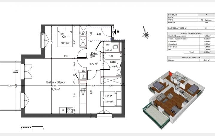 Réseau Immo-diffusion : Appartement P3  ARCACHON  61 m2 300 000 € 