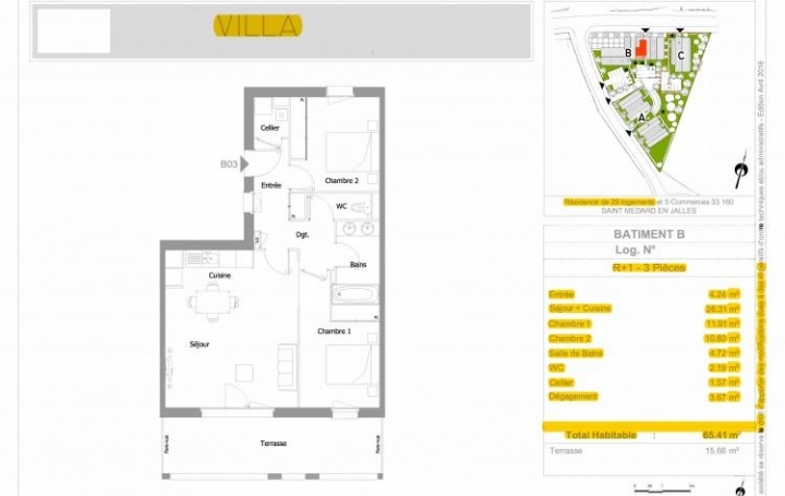 Réseau Immo-diffusion : Appartement P3  SAINT-MEDARD-EN-JALLES  68 m2 220 000 € 
