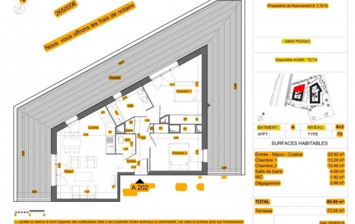 Réseau Immo-diffusion : Appartement P3  PESSAC  60 m2 265 000 € 