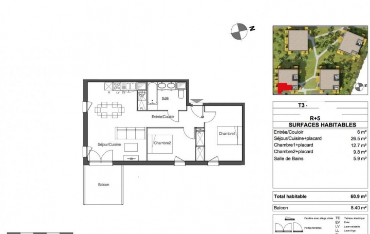 Réseau Immo-diffusion : Appartement P3  LORMONT  60 m2 220 900 € 