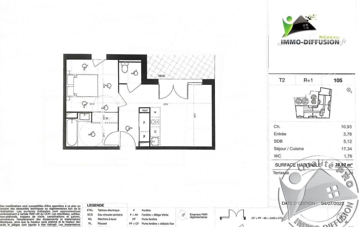 Réseau Immo-diffusion : Appartement P2  SAINT-JUST  42 m2 195 900 € 