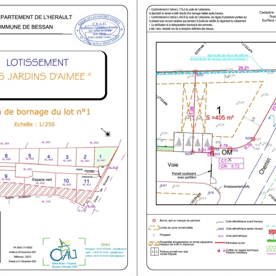 Réseau Immo-diffusion : Terrain BESSAN (34550) 405.00m2  189 000 € 