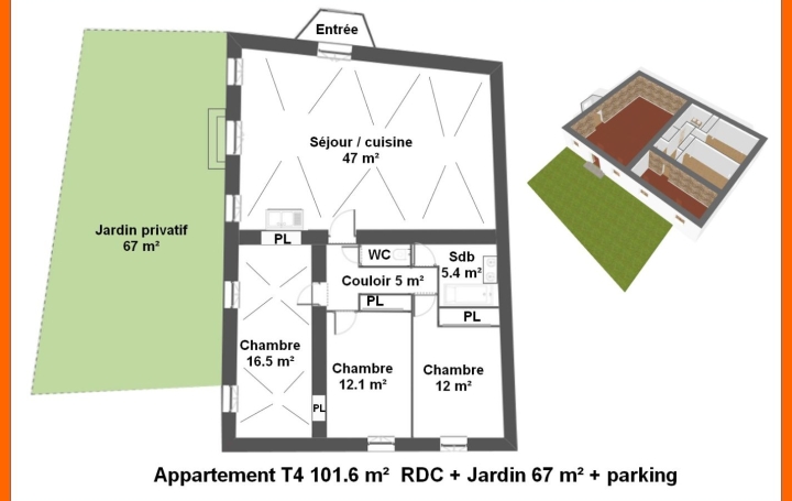 4 Pièces MONTLUEL (01120)  101 m2 298 000 € 