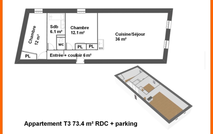 3 Pièces MONTLUEL (01120)  73 m2 220 000 € 