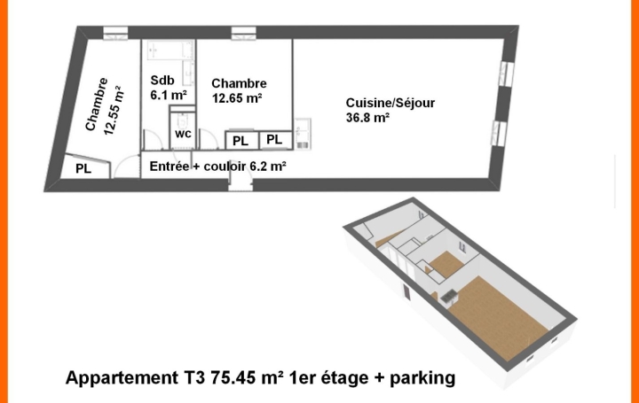 3 Pièces MONTLUEL (01120)  75 m2 225 000 € 