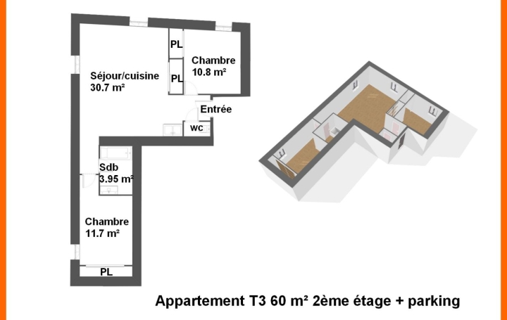 3 Pièces MONTLUEL (01120)  60 m2 185 000 € 