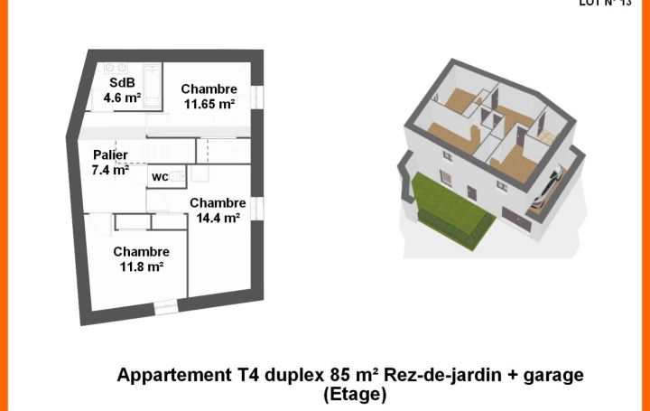 4 Pièces MONTLUEL (01120)  85 m2 260 000 € 