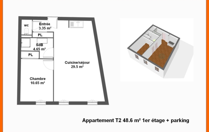2 Pièces MONTLUEL (01120)  48 m2 155 000 € 