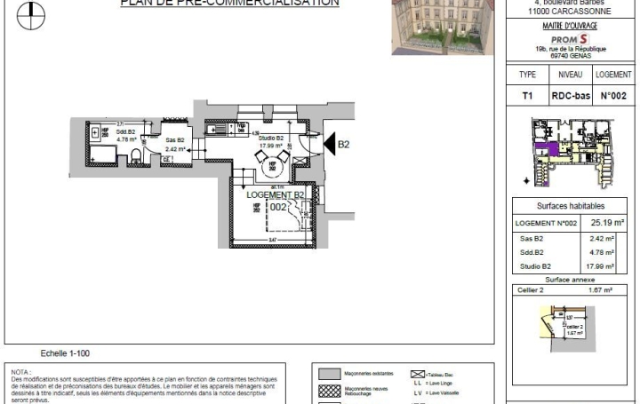 1 Pièce CARCASSONNE (11000)  25 m2 119 565 € 