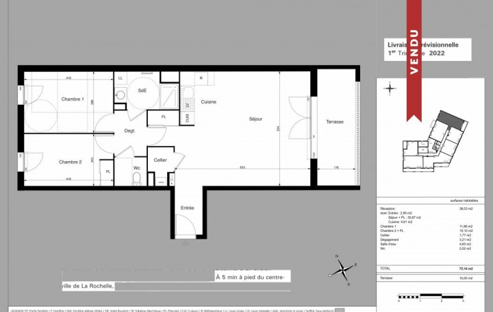 Réseau Immo-diffusion : Appartement P3  LA ROCHELLE  73 m2 350 000 € 