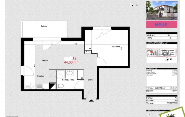 Réseau Immo-diffusion : Appartement P2  PAREMPUYRE  45 m2 187 000 € 