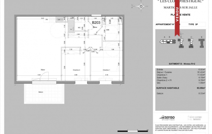 Réseau Immo-diffusion : Appartement P3  MARTIGNAS-SUR-JALLE  64 m2 265 000 € 