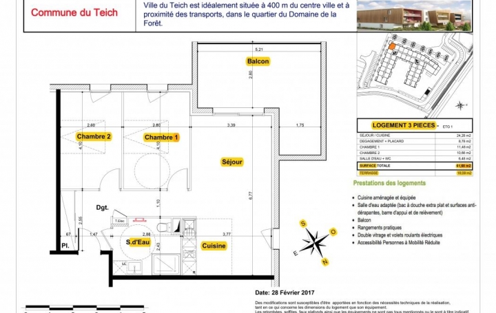 Réseau Immo-diffusion : Appartement P3  LE TEICH  42 m2 158 500 € 