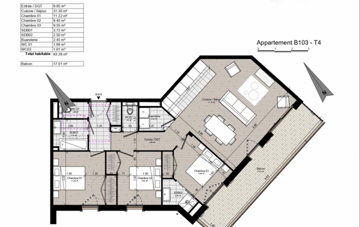 4 Pièces SAMOENS (74340)  83 m2 682 000 € 
