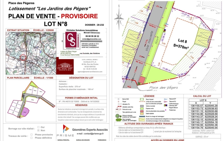 Terrain VERTOU (44120)  370 m2 120 000 € 