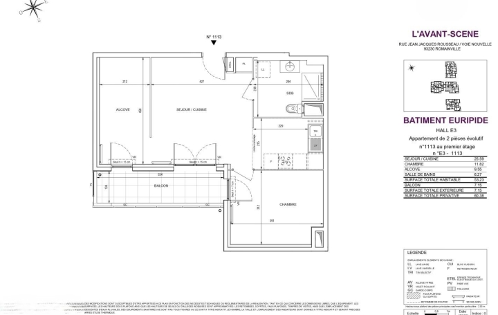 Réseau Immo-diffusion : Appartement P3  ROMAINVILLE  52 m2 965 € 